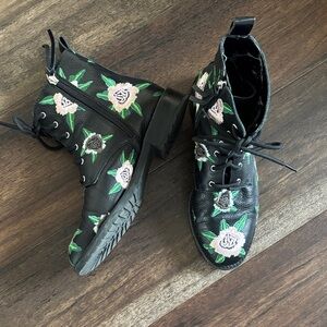 Rebecca Minkoff Floral Embroidered Black Ankle Boots